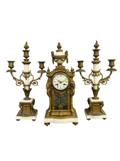 Stunning French Ormolu & Marble Candelabra Mantel Clock set – ca1860 - Image 4