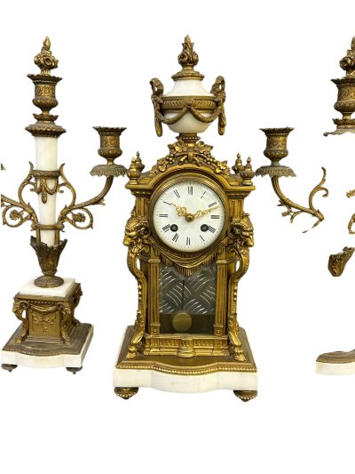 Stunning French Ormolu & Marble Candelabra Mantel Clock set – ca1860 - Image 5