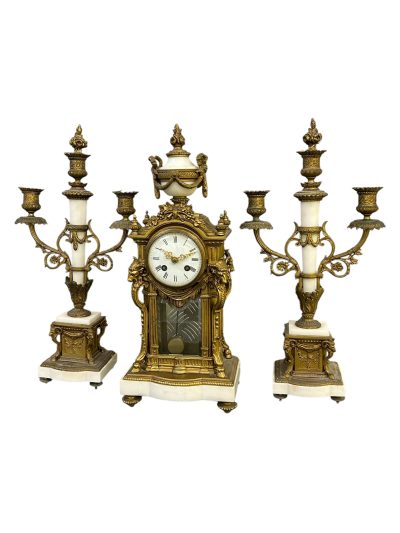 Stunning French Ormolu & Marble Candelabra Mantel Clock set – ca1860 - Image 7