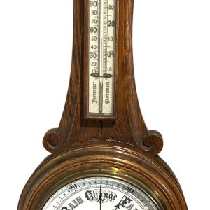 Antique Oak Banjo Barometer Thermometer -ca 1900 banjo barometer Antique Barometers