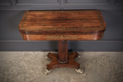 Regency Brass Inlaid Rosewood Card Table card table Antique Furniture 23