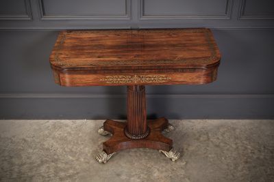 Regency Brass Inlaid Rosewood Card Table card table Antique Furniture 7