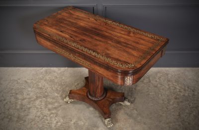 Regency Brass Inlaid Rosewood Card Table card table Antique Furniture 3