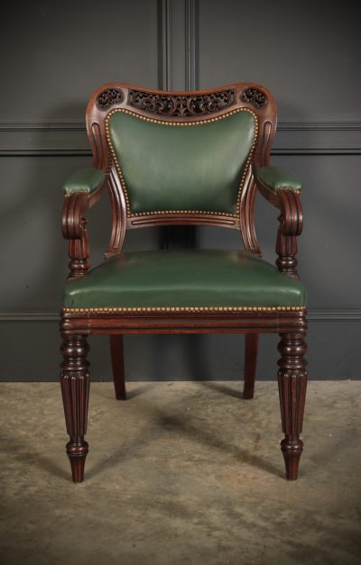 William IV Carved Mahogany Armchair Antique leather armchair Antique Chairs 7