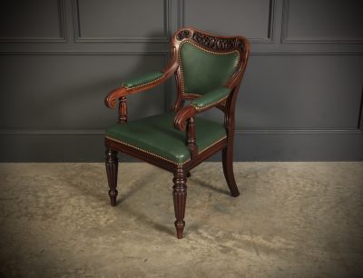 William IV Carved Mahogany Armchair Antique leather armchair Antique Chairs 8