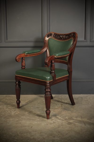 William IV Carved Mahogany Armchair Antique leather armchair Antique Chairs 9