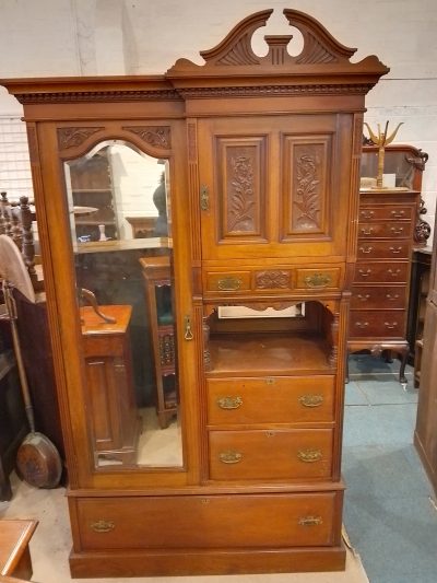 Antique Edwardian Mirror Door Wardrobe