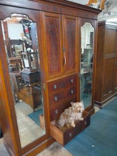 Large Antique Edwardian Inlaid Wardrobe