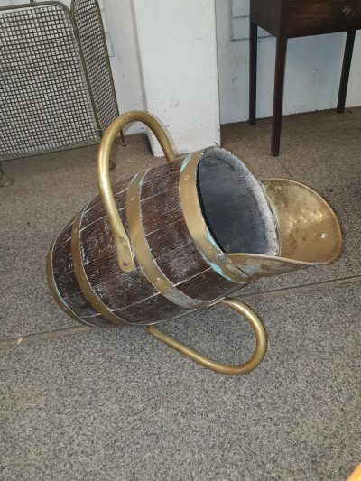 Antique Brass Bound Barrel Coal Scuttle