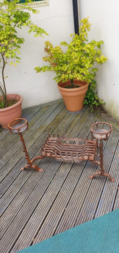 Large Antique Fire Grate & Fire Dogs