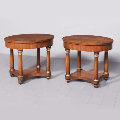 Attractive Pair Of Empire-Style Mahogany Oval Top Side Tables