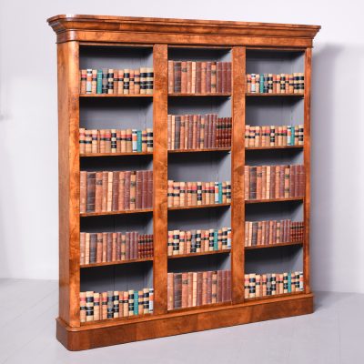 Victorian Burr-Walnut Three-Section, Tall Open Bookcase with Lovely Colour and Patina