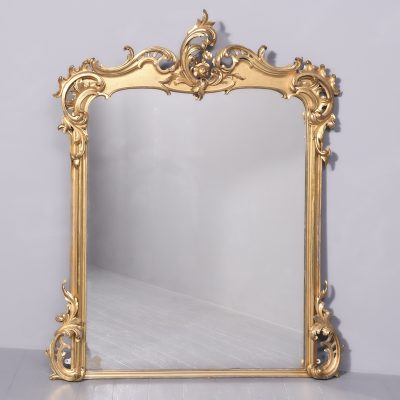 Mid Victorian Carved Giltwood Overmantel Mirror with Original Water Gilding