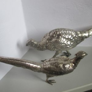 Pair Solid Silver Pheasants 22cm and 14 cm long Antique Silver