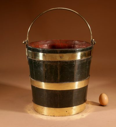 Coopered Brass Bound Oak Bucket Dutch 19th Century. 