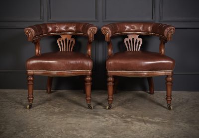 Pair of Victorian Mahogany & Leather Captains Desk Chairs