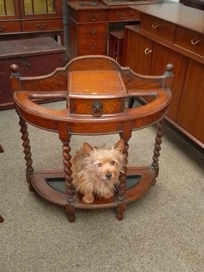 Antique Edwardian Oak Bow Front Stick Umbrella Stand