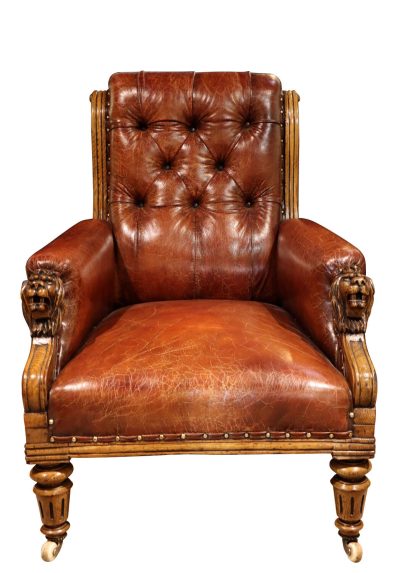 19thc Leather Club Arm Chair