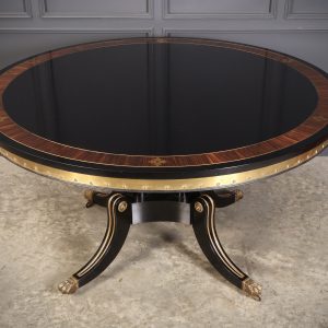 Striking Brass Inlaid Ebonised Round Centre Table centre table Antique Furniture