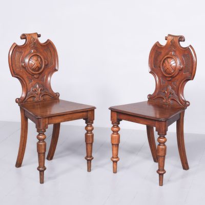 Quality Pair of Victorian Mahogany Shield Back Hall Chairs