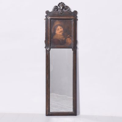 A Decorative 19th Century Jacobean-Style Oak Wall Mirror with an Oil-Painting Panel