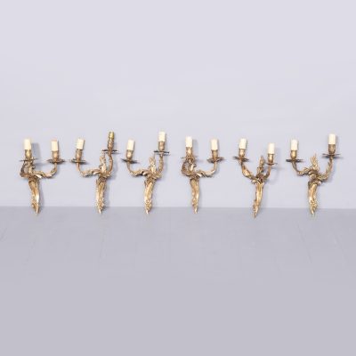 Set of 6 Cast Brass Wall Sconces