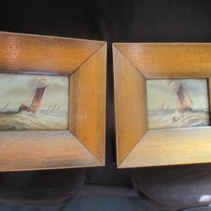 PAIR SHIP PAINTINGS ON COPPER 8 CM BY 6 CM FRAME 14 CM Antique Art