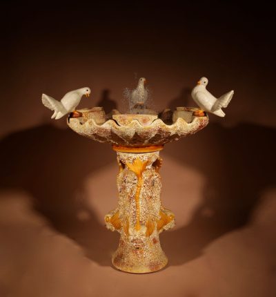 A Unusual Vallauris Ceramic Love Birds And Dolphins Free Standing Centre Fountain.