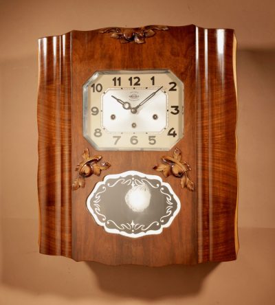 Art Deco Westminster Girod Carillon Walnut, Rosewood Wall Clock French circa 1940-50