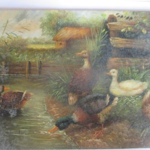 OIL PAINTING OF DUCKS ON WOOD EDWARDIAN   12 CM BY 17 CM SIGNED HAINSTER OR NAINSTER Antique Art