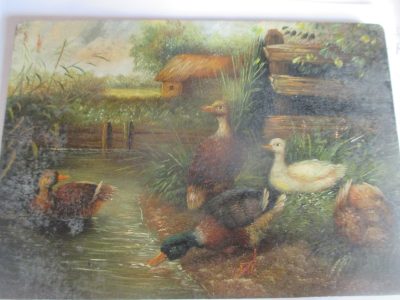 OIL PAINTING OF DUCKS ON WOOD EDWARDIAN   12 CM BY 17 CM SIGNED HAINSTER OR NAINSTER