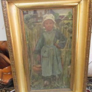 OILPAINTING DUTCH GIRL ON CANVAS  SIGNED F B    35 CM BY  23 CM CIRCA 1880 Antique Art