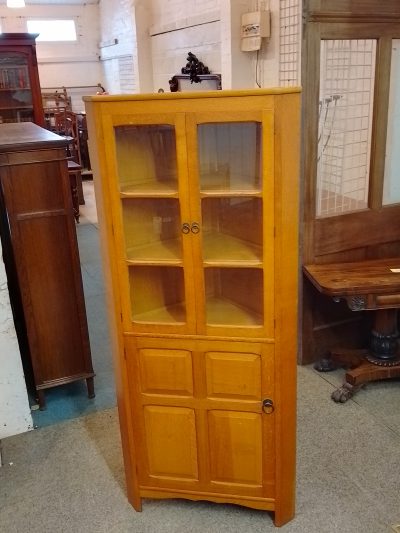 Antique 1930's Cotswold Oak Corner Cabinet