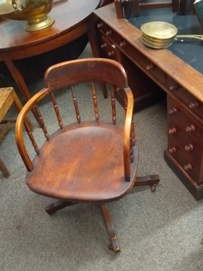 Antique Edwardian Oak Revolving Office Desk Armchair