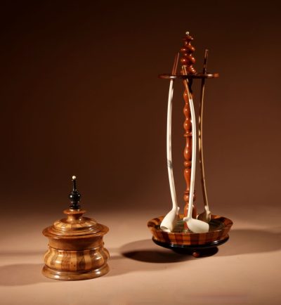 Treen, Tobacco Interest Set of mid 19th Century Dutch antique mahogany coopered pipe stand and its coopered mahogany tobacco box