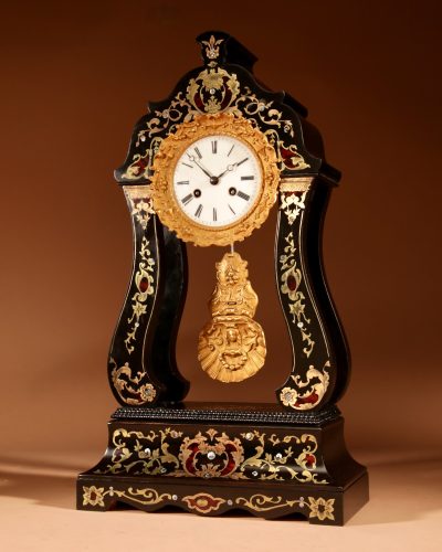 “Boulle” Mantel Clock In The portico Clock Style, French Circa 1870. 