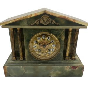 Rare Green Onyx Architectural Mantel Clock –  ca 1900 Mantel Clock Antique Clocks