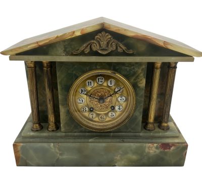 Rare Green Onyx Architectural Mantel Clock –  ca 1900