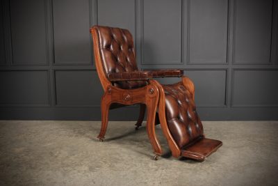 Mahogany & Buttoned Brown Leather Reclining Chair