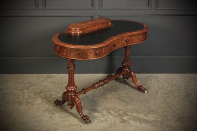 Marquetry Inlaid Burr Walnut Kidney Shaped Writing Table