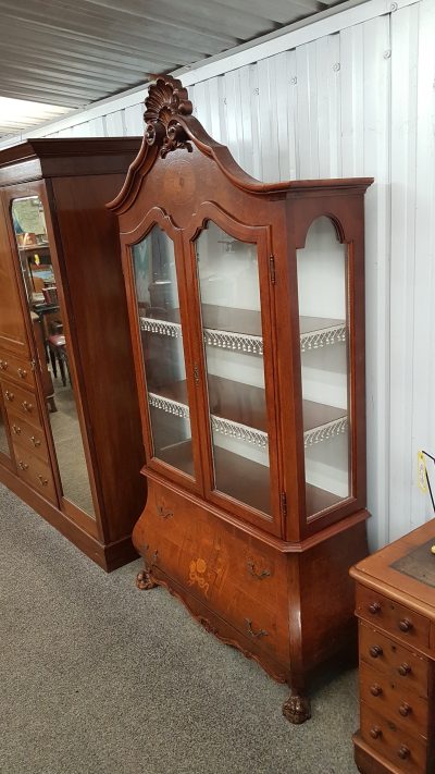 Vintage Dutch Style Walnut Display Cabinet - Image 3