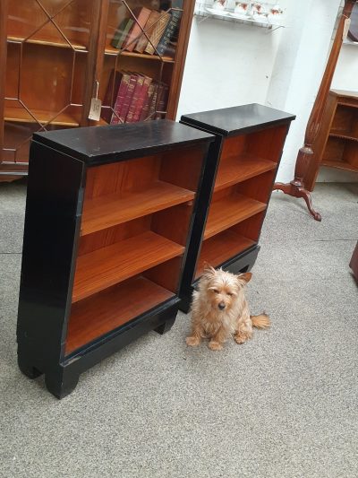 Good Antique Small Pair of Art Deco Ebonised Bookcases - Image 7