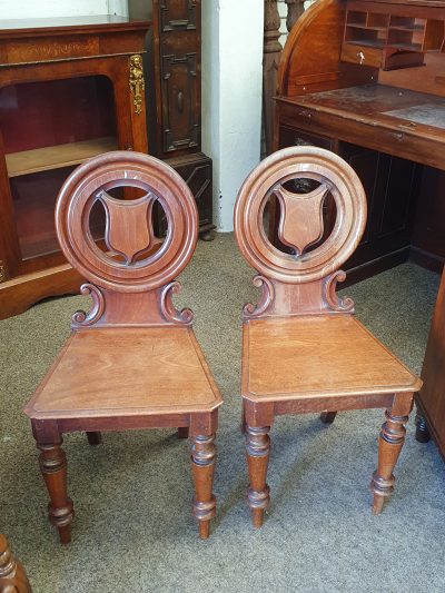 Antique Victorian Pair of Hall Chairs - Image 6