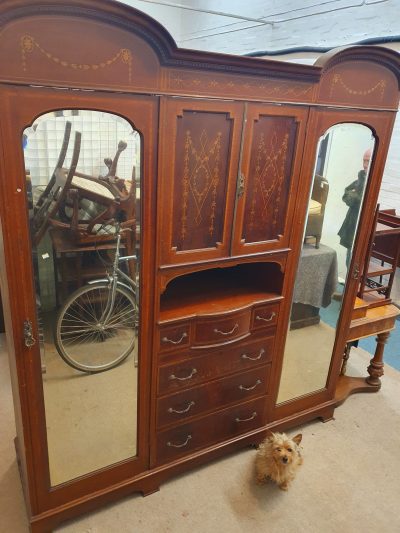 Large Antique Edwardian Inlaid Wardrobe - Image 7