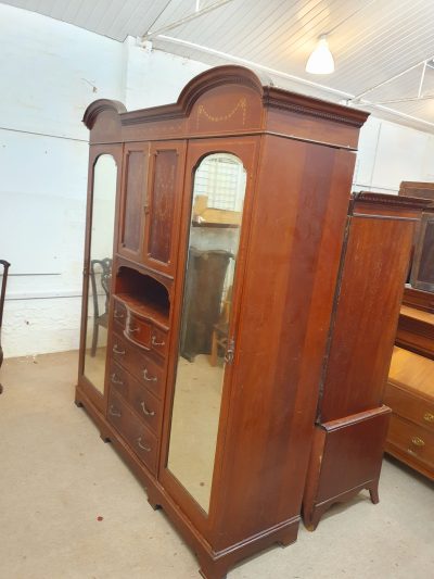 Large Antique Edwardian Inlaid Wardrobe - Image 2