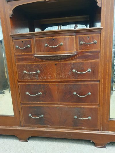 Large Antique Edwardian Inlaid Wardrobe - Image 4