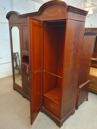 Large Antique Edwardian Inlaid Wardrobe - Image 6