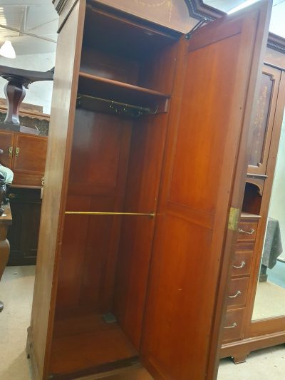 Large Antique Edwardian Inlaid Wardrobe - Image 8