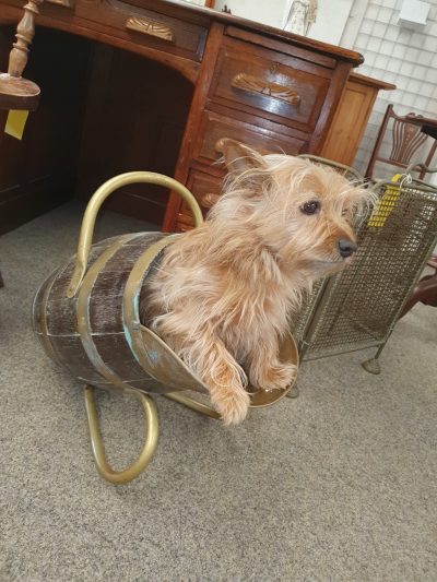 Antique Brass Bound Barrel Coal Scuttle - Image 6