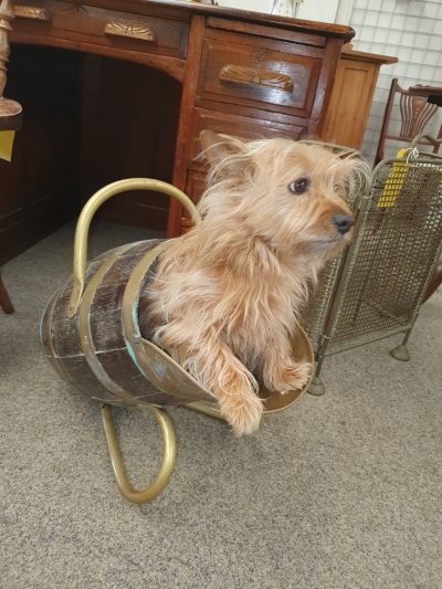 Antique Brass Bound Barrel Coal Scuttle - Image 2